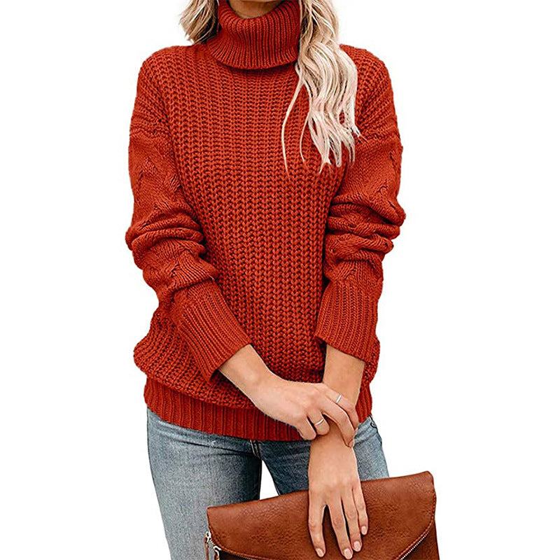 Damen Strickpullover mit hohem Kragen und strukturiertem Design R&B
