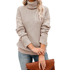 Damen Strickpullover mit hohem Kragen und strukturiertem Design R&B