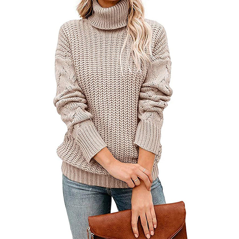 Damen Strickpullover mit hohem Kragen und strukturiertem Design R&B