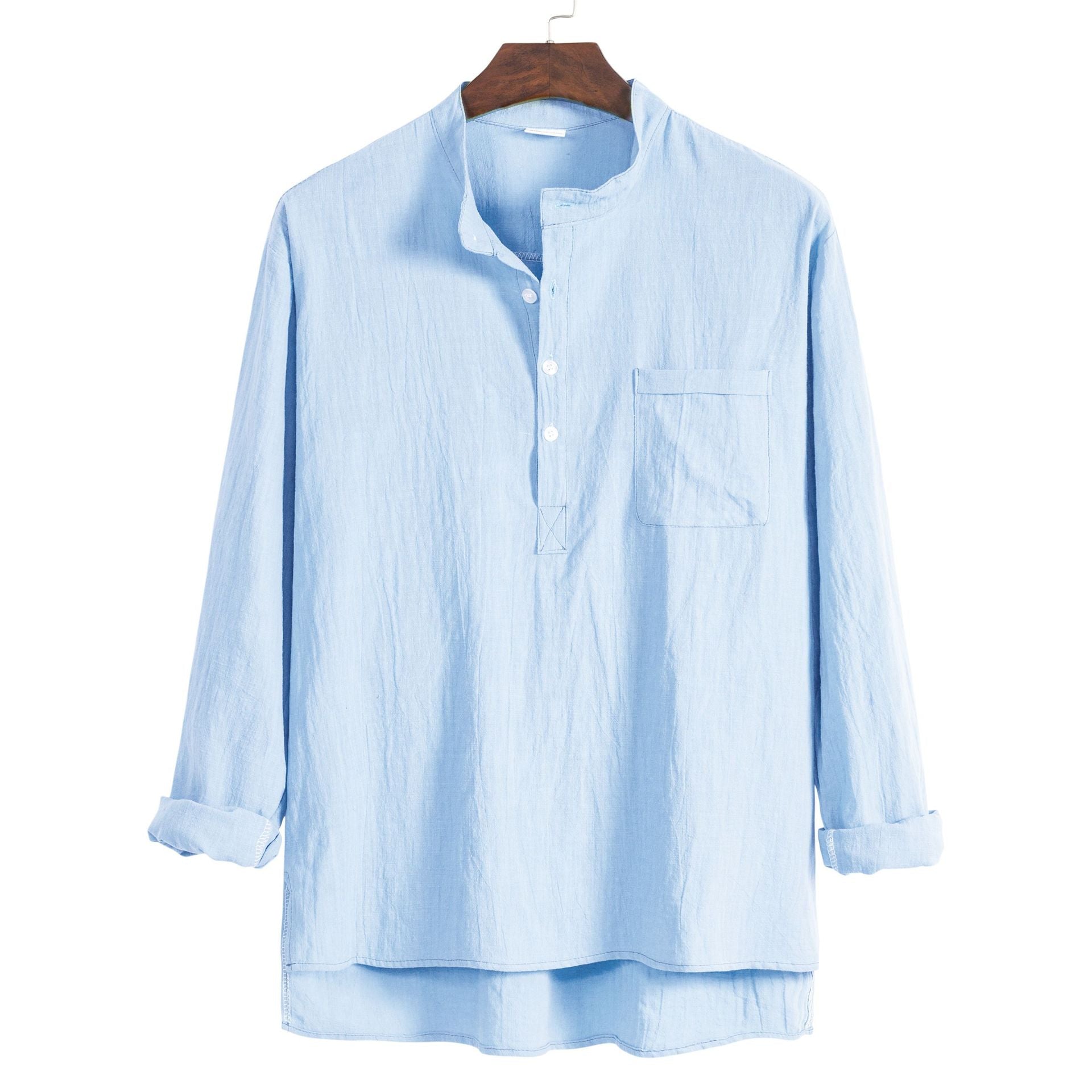 Damen Langarm-Hemd mit modernem Henley-Kragen und praktischer Brusttasche
