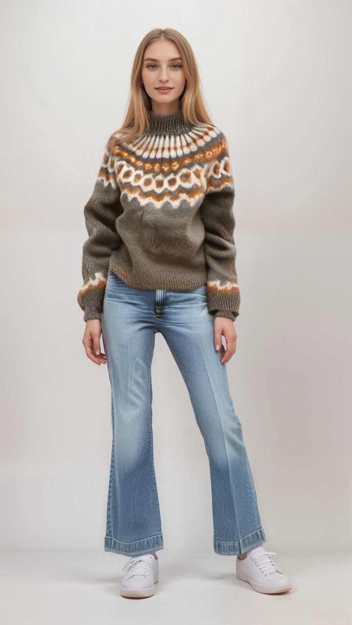 R&B | Nordische Strickjacke mit Muster Acryl Warm, Zeitlos