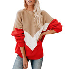 Damen oversized Strickpullover mit innovativem Farbblockdesign R&B