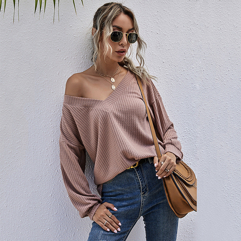 Damen lässiger V-Ausschnitt Pullover mit oversized Schnitt R&B