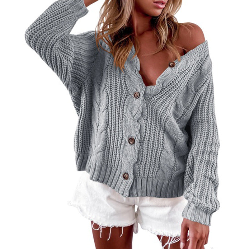 Damen lässige Strickjacke mit weitem Schnitt und Knopfdetails R&B
