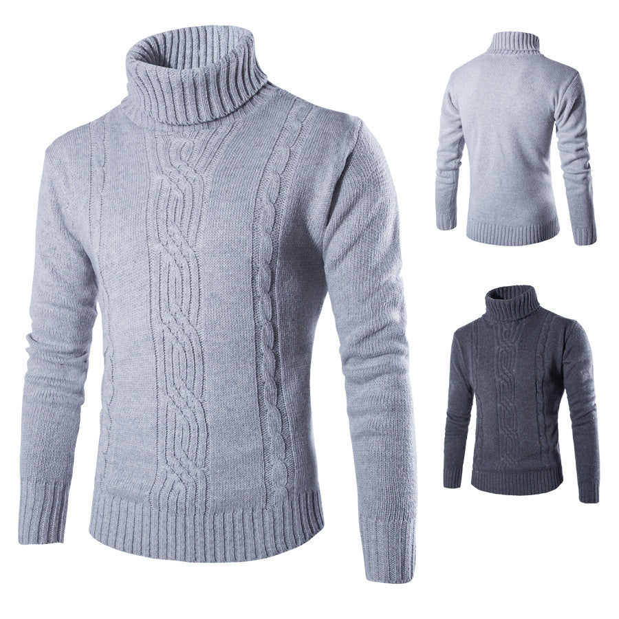 Herren modischer Strickpullover mit hochgeschlossenem Kragen und raffinierter Zopfmusterstruktur R&B
