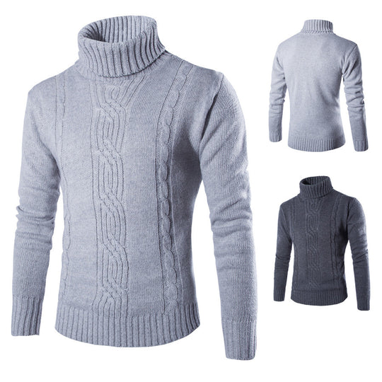 Herren modischer Strickpullover mit hochgeschlossenem Kragen und raffinierter Zopfmusterstruktur R&B