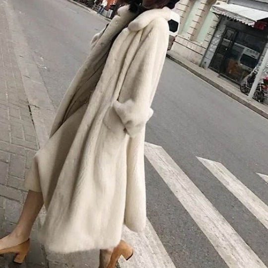 Damen Fluffiger Langmantel mit breitem Gürtel R&B