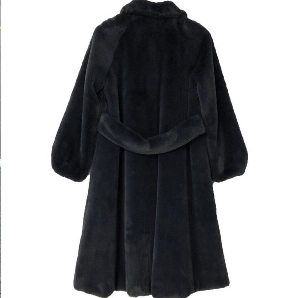 Damen Fluffiger Langmantel mit breitem Gürtel R&B