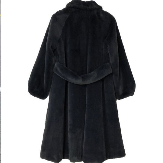 Damen Fluffiger Langmantel mit breitem Gürtel R&B