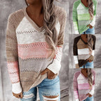 Damen Strickpullover mit V-Ausschnitt und zarten Lochmustern R&B
