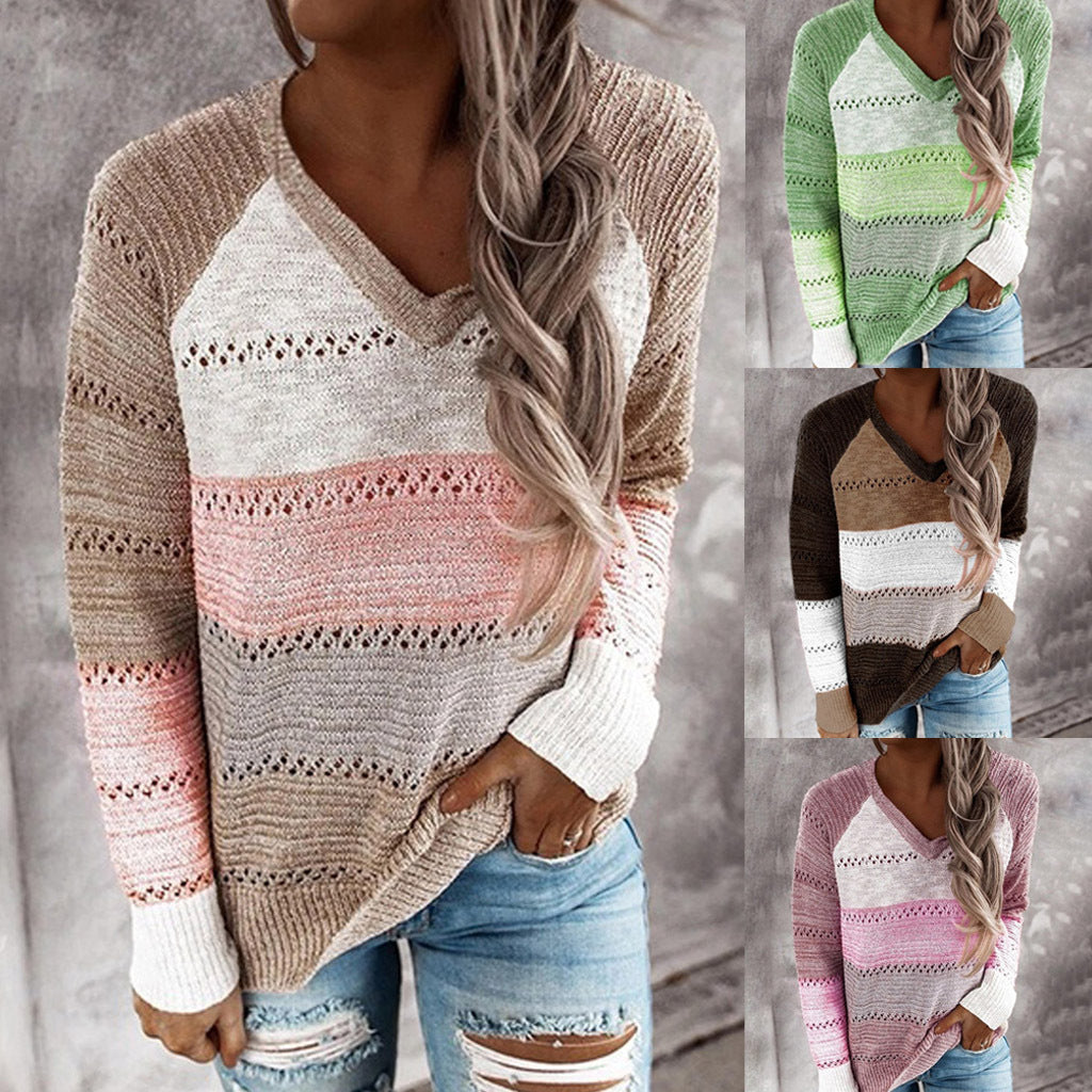 Damen Strickpullover mit V-Ausschnitt und zarten Lochmustern R&B