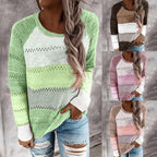 Damen Strickpullover mit ausgefallenem Farbdesign und modischem Lochmuster R&B