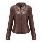Damen nan taillierte Bikerjacke aus Kunstleder mit Stehkragen und gesteppter Ärmelpartie R&B