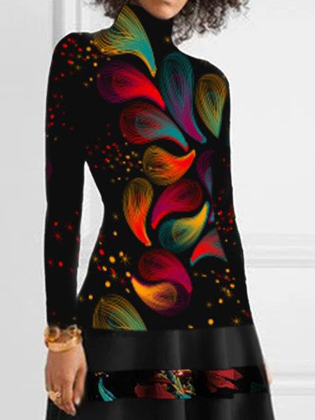 Damen Strickkleid mit hohem Kragen und floralem Saum R&B