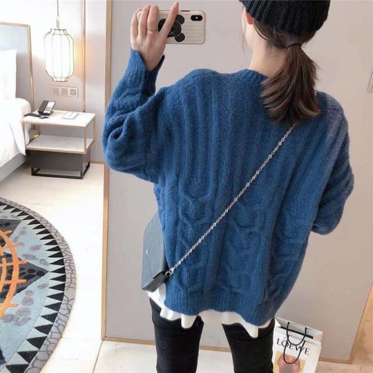 Damen Grobstrickpullover mit Zopfstrickmuster und lässigem Schnitt R&B