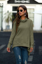 Damen lässiger Pullover mit schickem Schal-Kragen und asymmetrischem Saum R&B