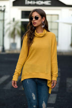 Damen lässiger Pullover mit schickem Schal-Kragen und asymmetrischem Saum R&B