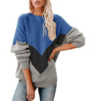 Damen oversized Strickpullover mit innovativem Farbblockdesign R&B