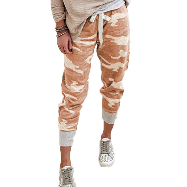 Damen nan lässige Camouflage Jogginghose mit Kordelzug und gerippten Bündchen R&B