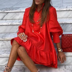 Damen modisches Tunika-Kleid mit Raffungen und voluminösen Ärmeln R&B