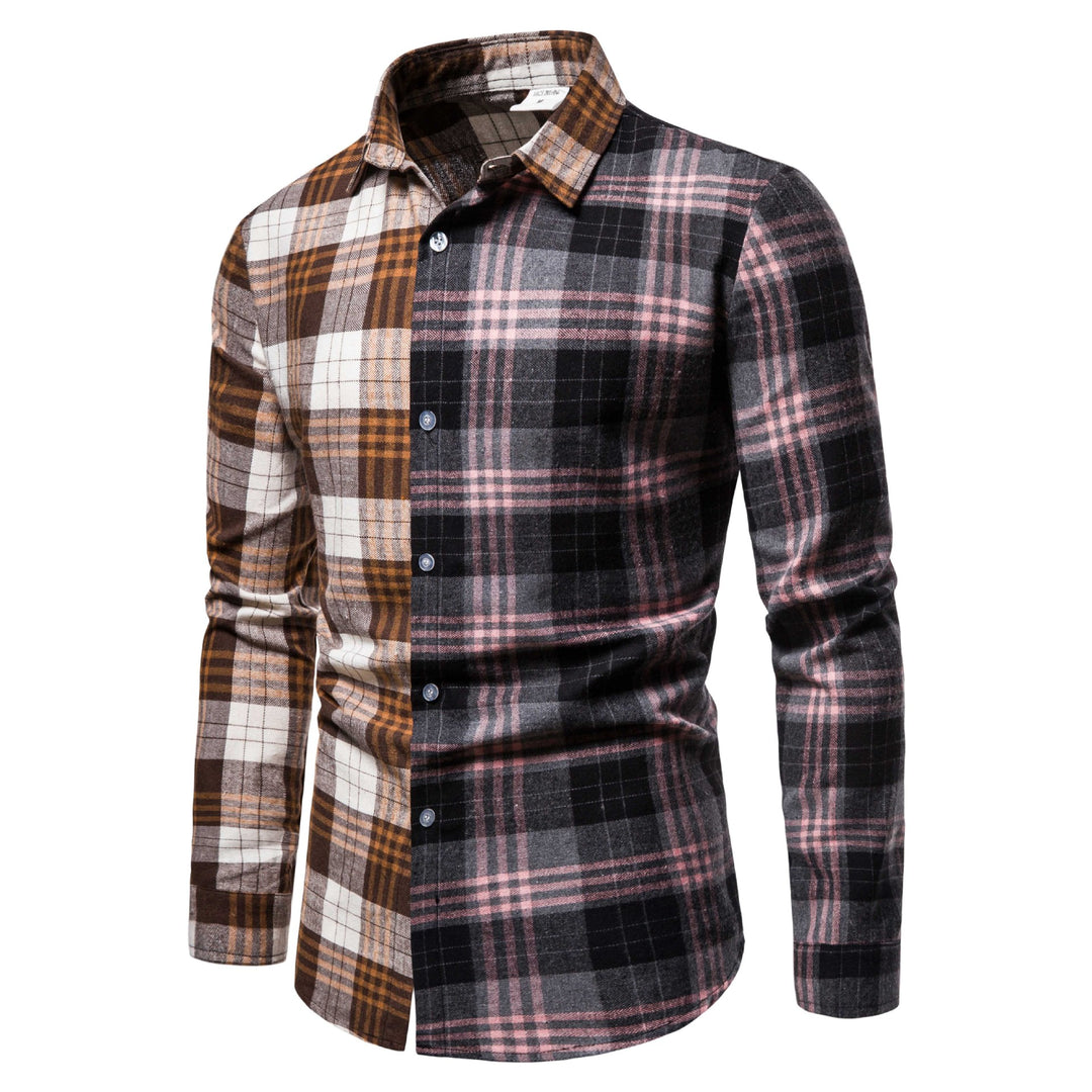 Herren Langarmhemd im kreativen Patchwork-Design R&B