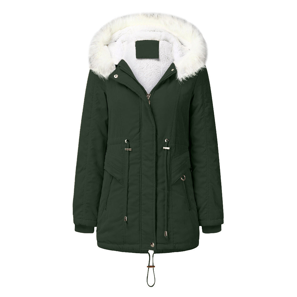 Damen modischer Winterparka mit abnehmbarem Kunstfellkragen und verstellbarem Taillenzug