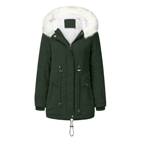 Damen modischer Winterparka mit abnehmbarem Kunstfellkragen und verstellbarem Taillenzug R&B