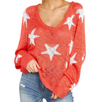 Damen stylischer Strickpullover mit Sternenmotiv R&B