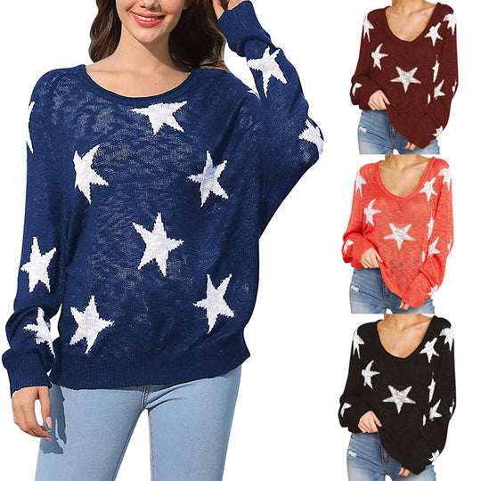 Damen Grobstrickpullover mit Sternenmuster R&B