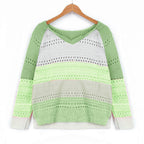 Damen Strickpullover mit V-Ausschnitt und zarten Lochmustern R&B