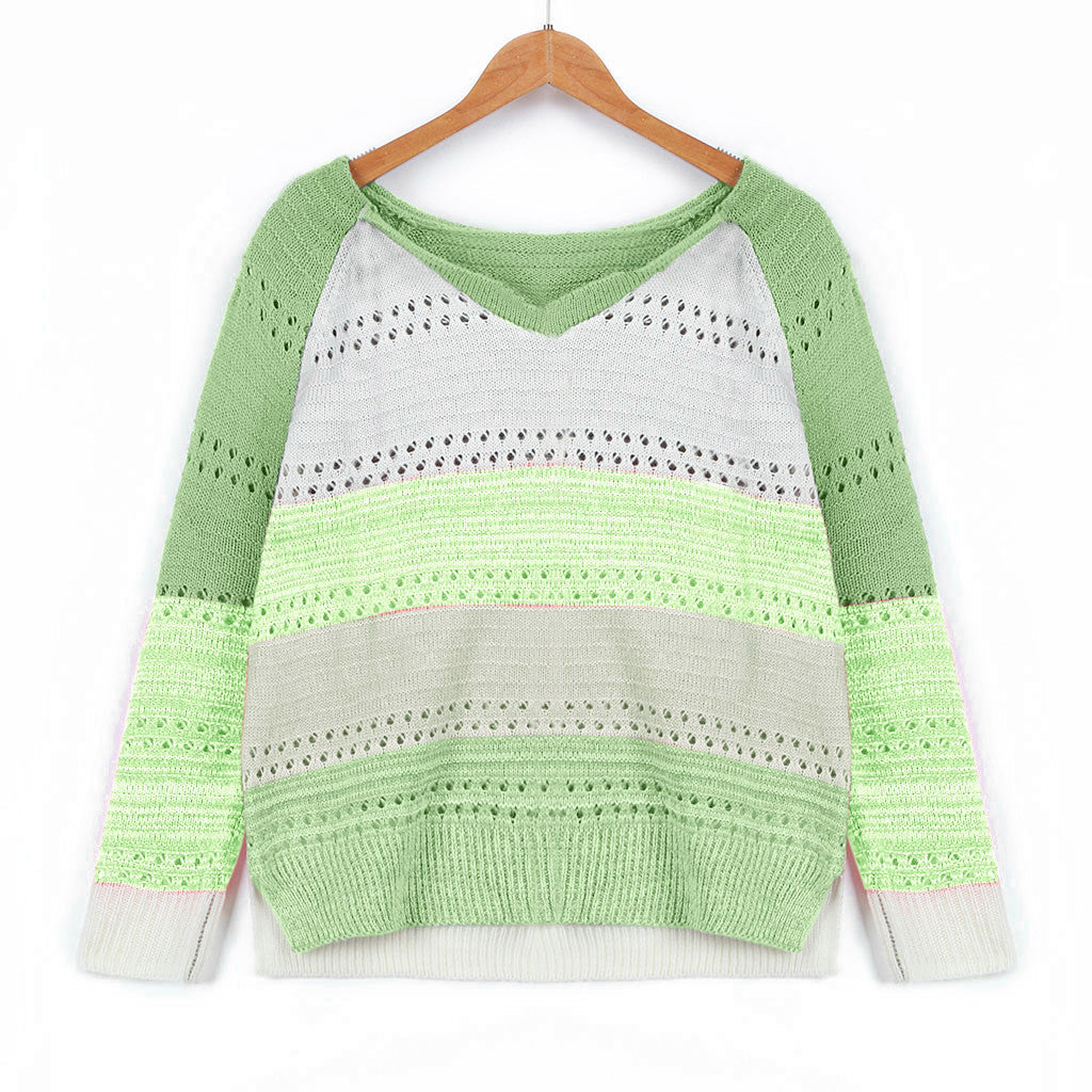 Damen Strickpullover mit V-Ausschnitt und zarten Lochmustern R&B