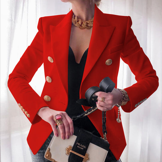 Damen eleganter Double-Breasted Blazer mit goldenen Knöpfen R&B