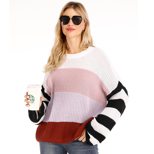 Damen lässiger Pullover mit Blockstreifen und strukturiertem Gewebe R&B