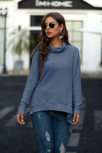 Damen lässiger Pullover mit schickem Schal-Kragen und asymmetrischem Saum R&B