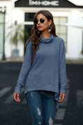 Damen lässiger Pullover mit schickem Schal-Kragen und asymmetrischem Saum R&B