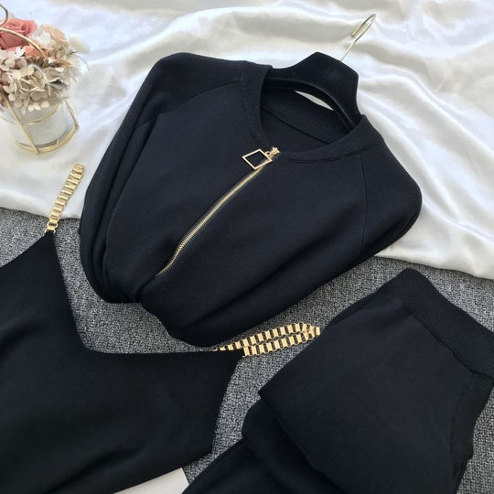 Damen Sportliches Loungewear-Set mit Reißverschluss und weitem Schnitt R&B