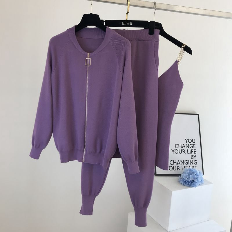 Damen sportliches Freizeit-Loungewear-Set mit Reißverschluss R&B