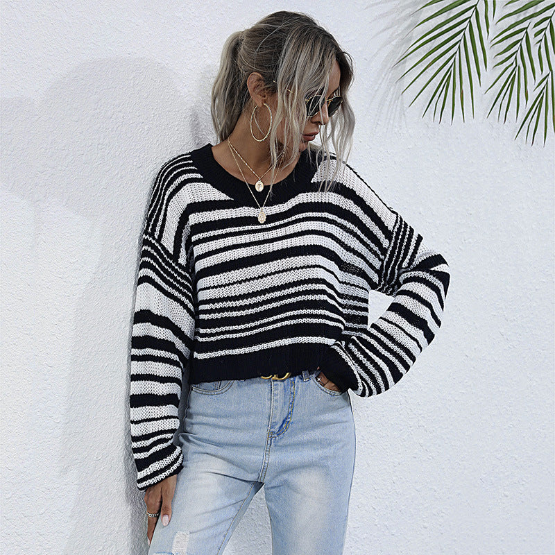 Damen lockerer Strickpullover mit XL-Schnitt und asymmetrischem Ausschnitt R&B