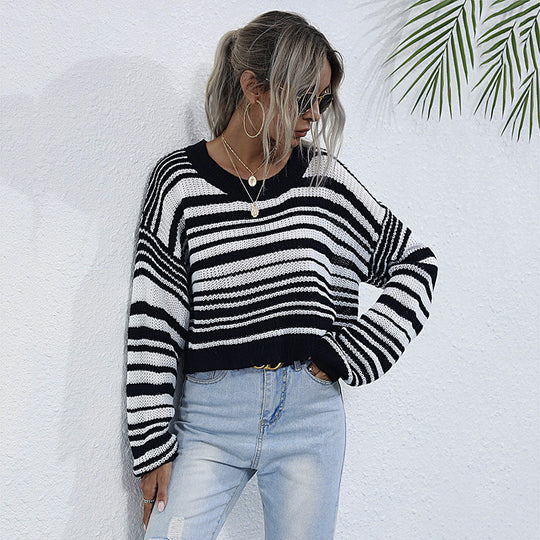 Damen lockerer Strickpullover mit XL-Schnitt und asymmetrischem Ausschnitt R&B