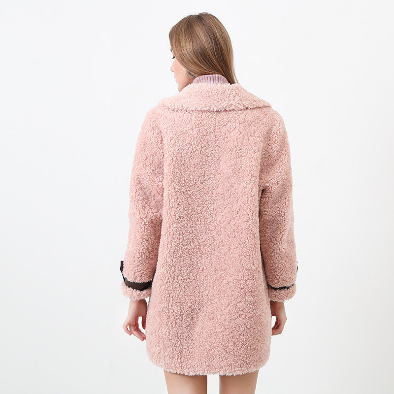 Damen Flauschiger Kurzmantel mit modischem Kragen und Knöpfen R&B