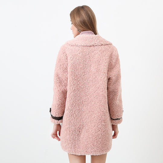 Damen Flauschiger Kurzmantel mit modischem Kragen und Knöpfen R&B