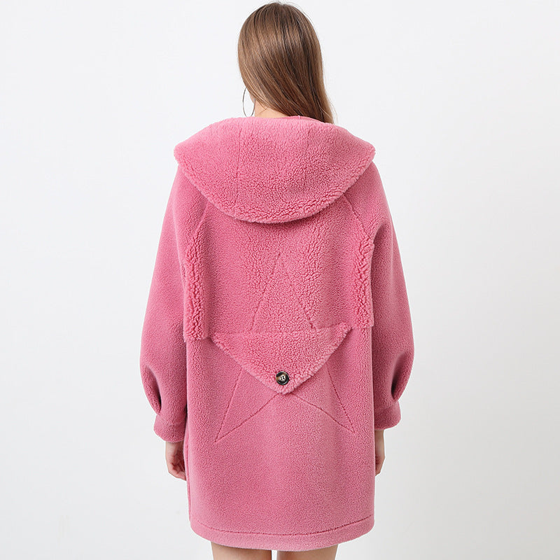Damen Flauschige Kapuzenjacke mit Sternmotiv R&B