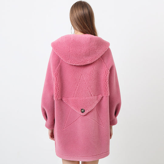 Damen Flauschige Kapuzenjacke mit Sternmotiv R&B