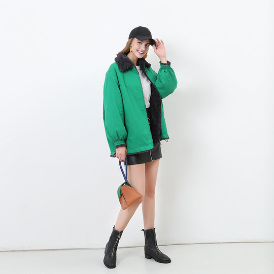 Damen Gemütliche Oversized-Jacke mit Kapuze und Teddy-Futter R&B