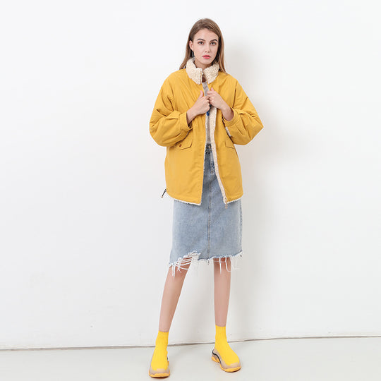 Damen Kuschelige und warme Outdoorjacke mit hohem Kragen R&B