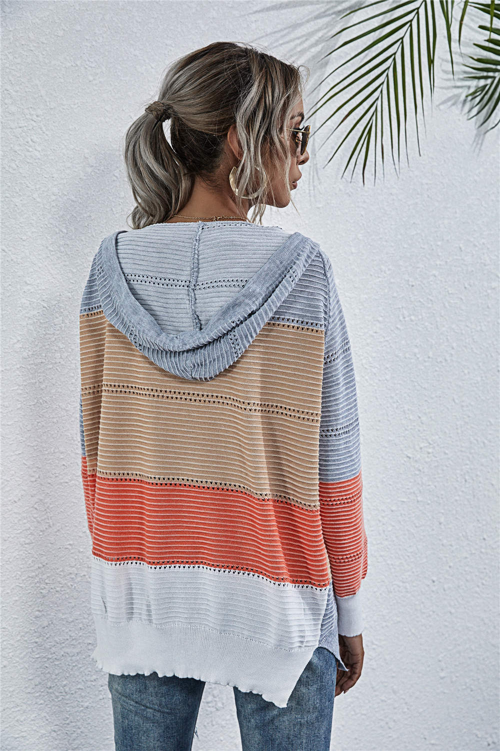 Damen lässiges Kapuzenshirt mit modischem Streifenmuster R&B