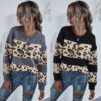 Damen gemütlicher Strickpullover mit Leopardenmuster R&B