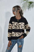 Damen gemütlicher Strickpullover mit Leopardenmuster R&B