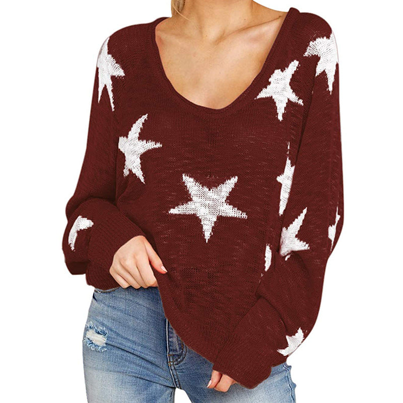 Damen stylischer Strickpullover mit Sternenmotiv R&B