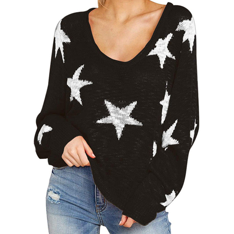 Damen stylischer Strickpullover mit Sternenmotiv R&B
